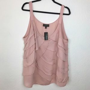 NWT Lane Bryant Dusty Rose Pastel Pink Tank Top Blouse Embellished Ruffles Sheer